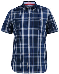 D555 Hadstock Kariertes Kurzarmhemd mit Button-Down-Kragen und Tasche, Blau